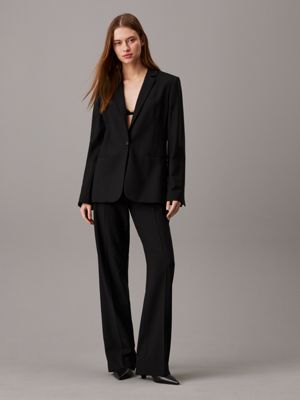 ck black wool blend stretch blazer for women calvin klein