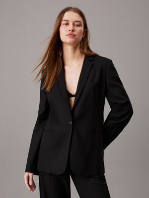 black wool blend stretch blazer for women calvin klein