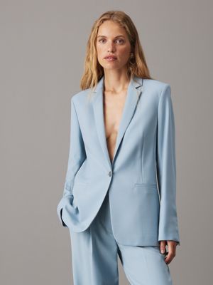 blue wool blend stretch blazer for women calvin klein