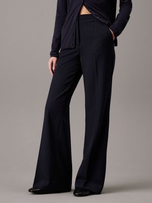 blue wide leg pinstripe trousers for women calvin klein