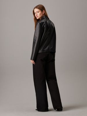 ck black relaxed leather jacket for women calvin klein