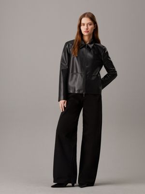 ck black relaxed leather jacket for women calvin klein