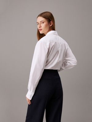 white cotton poplin shirt for women calvin klein