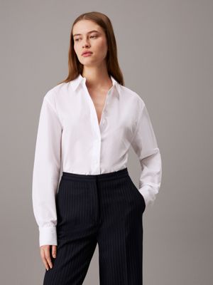 white cotton poplin shirt for women calvin klein