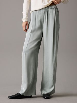 grey wide leg viscose trousers for women calvin klein