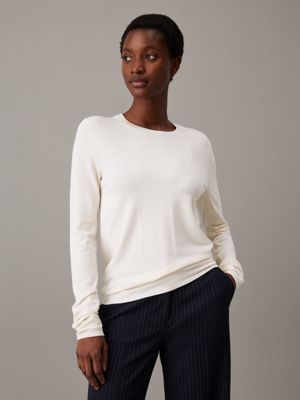 white viscose blend jumper for women calvin klein