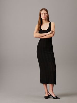 black slim lace tank dress for women calvin klein