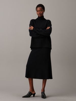 ck black relaxed wool midi skirt for women calvin klein