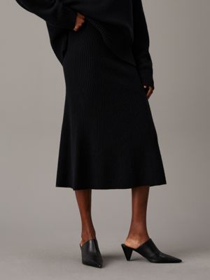 black relaxed wool midi skirt for women calvin klein