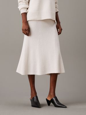 white relaxed wool midi skirt for women calvin klein