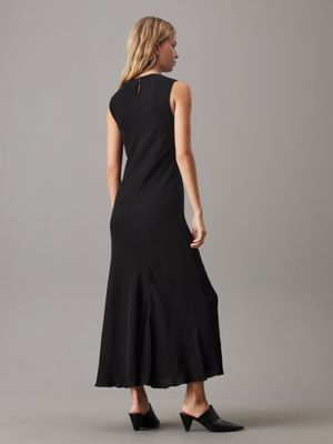 ck black slim flared midi dress for women calvin klein