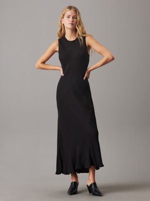 black slim flared midi dress for women calvin klein