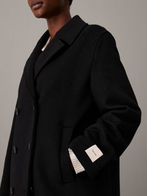 ck black relaxed wool peacoat for women calvin klein