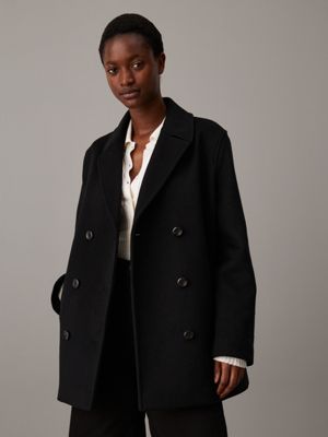 black relaxed wool peacoat for women calvin klein