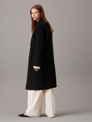 ck black relaxed brushed wool coat for women calvin klein