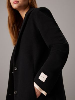 ck black relaxed brushed wool coat for women calvin klein