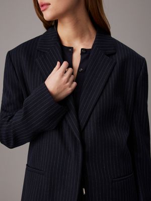 night sky / gray morn stripe oversized pinstripe tailored coat for women calvin klein