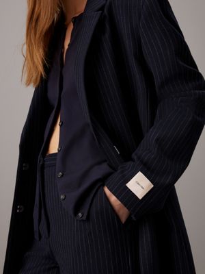 night sky / gray morn stripe oversized pinstripe tailored coat for women calvin klein