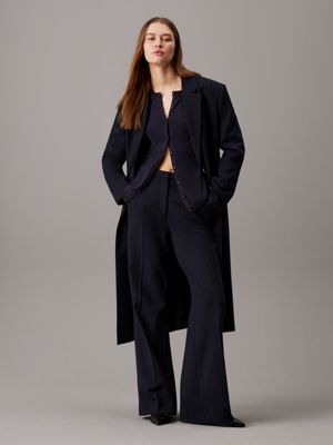 blue oversized pinstripe tailored coat for women calvin klein