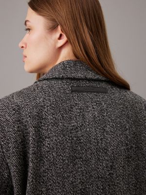 dark grey heather oversized wool herringbone coat for women calvin klein