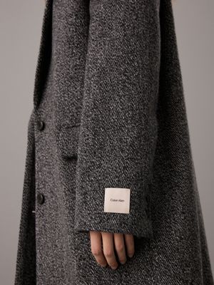 dark grey heather oversized wool herringbone coat for women calvin klein