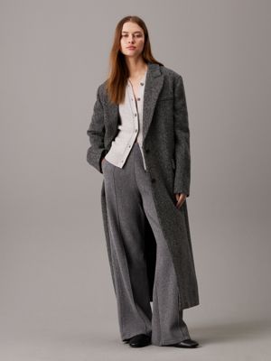 grey oversized wool herringbone coat for women calvin klein