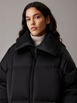 ck black relaxed padded down coat for women calvin klein