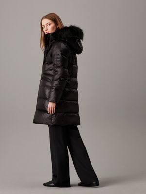 ck black padded down coat for women calvin klein