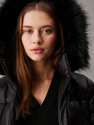 ck black padded down coat for women calvin klein