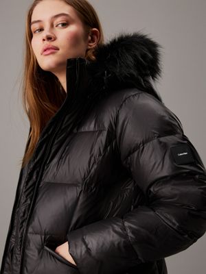 ck black padded down coat for women calvin klein