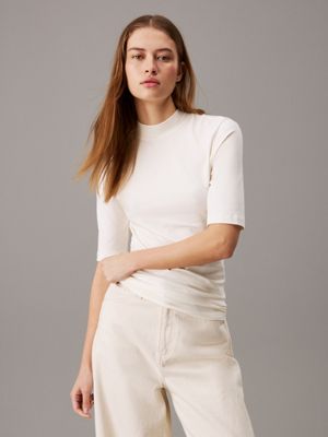 white extra slim mock neck top for women calvin klein