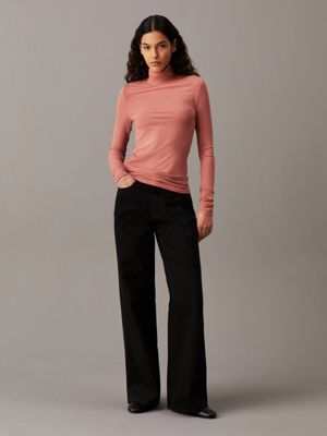 mineralize fitted ribbed mock neck top for women calvin klein