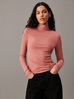 Fitted Ribbed Mock Neck Top