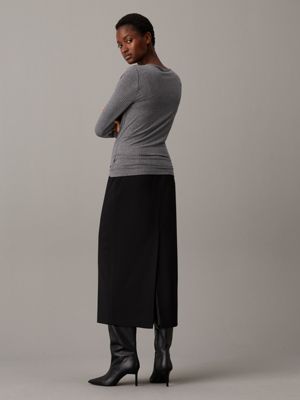 dark grey heather fitted cowl neck top for women calvin klein