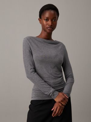 grey fitted cowl neck top for women calvin klein