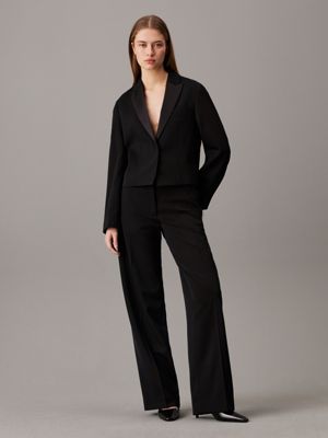 ck black wool twill tuxedo blazer for women calvin klein