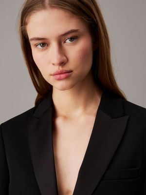 ck black wool twill tuxedo blazer for women calvin klein