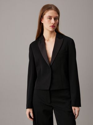 black wool twill tuxedo blazer for women calvin klein