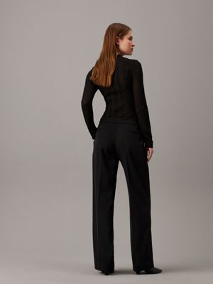 ck black straight twill tuxedo trousers for women calvin klein