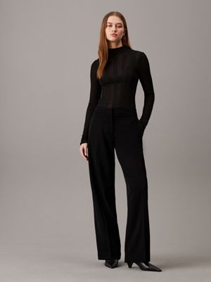 ck black straight twill tuxedo trousers for women calvin klein