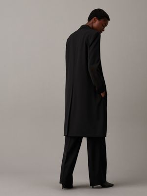 ck black relaxed wool twill tuxedo coat for women calvin klein