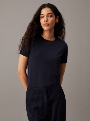 blue viscose blend t-shirt jumper for women calvin klein