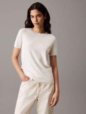 white viscose blend t-shirt jumper for women calvin klein