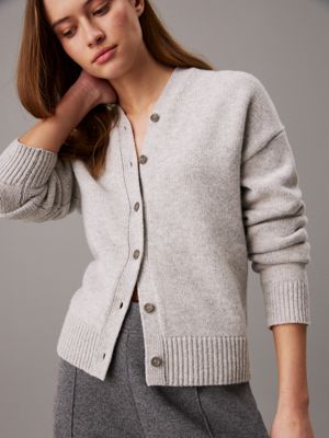 light grey heather relaxed cashmere blend cardigan for women calvin klein