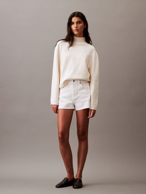 ck classic white high rise mini denim shorts for women calvin klein