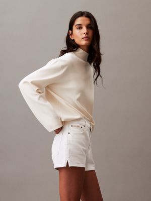 ck classic white high rise mini denim shorts for women calvin klein