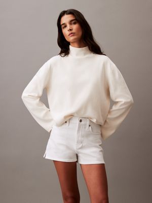 white high rise mini denim shorts for women calvin klein