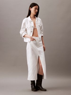 ck classic white denim maxi skirt for women calvin klein