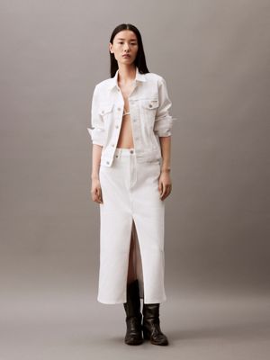 white denim maxi skirt for women calvin klein