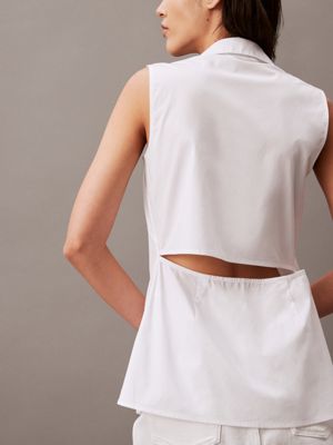 brilliant white top z wycięciem z popeliny ze stretchem dla kobiety - calvin klein